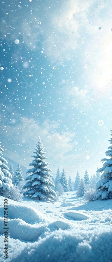 Winter scene with snowflakes gently falling from the sky, creating a serene atmosphere, winter wonderland, serene Winter scene with snowflakes gently falling from the sky, creating a serene atmosphere, winter wonderland, serene