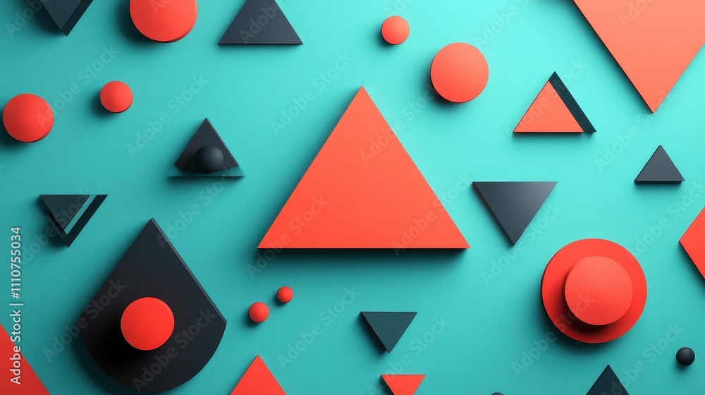 Minimalist Composition Featuring Red Triangles and Circles on a Contrasting Turquoise Background, Perfect for Modern Design Projects and Creative Concepts Minimalist Composition Featuring Red Triangles and Circles on a Contrasting Turquoise Background, Perfect for Modern Design Projects and Creative Concepts