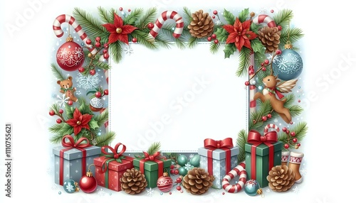 Festive Christmas Frame with Holiday Decorations