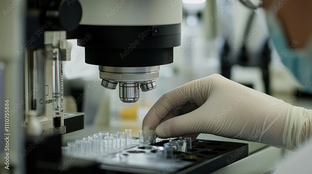 A close-up of a patientâ€™s blood sample being analyzed in a laboratory for blood cancer diagnosis
