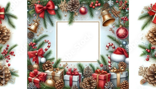 Festive Christmas Frame with Holiday Decorations