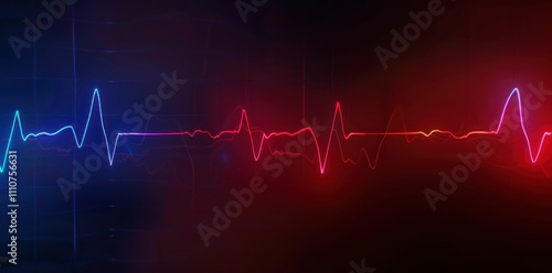 heartbeat, monitor, health, medical, sound wave, bright, blue, red, electrocardiogram, dark background, pulse line, technology, digital, life monitoring, abstract design A colorful visualization of
