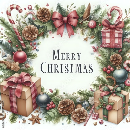 Festive Christmas Frame with Holiday Decorations