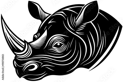 Rhino head silhouette  vector art on a whit background 