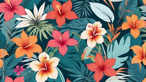 Modern colorful tropical floral pattern. Cute botanical abstract contemporary seamless pattern. Hand drawn unique print.