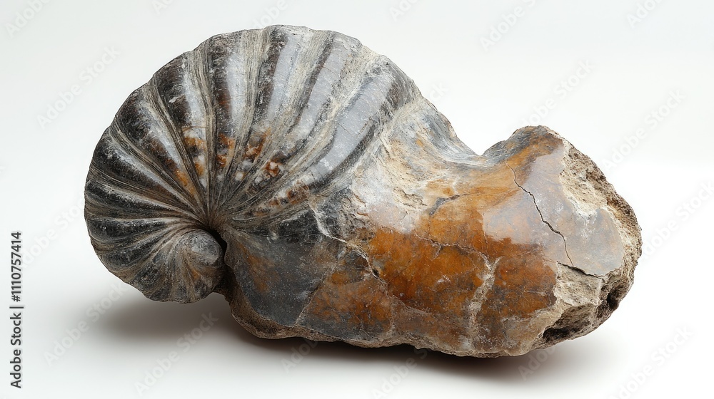A fossilized ammonite showcasing its spiral shell and intricate patterns. A fossilized ammonite showcasing its spiral shell and intricate patterns.