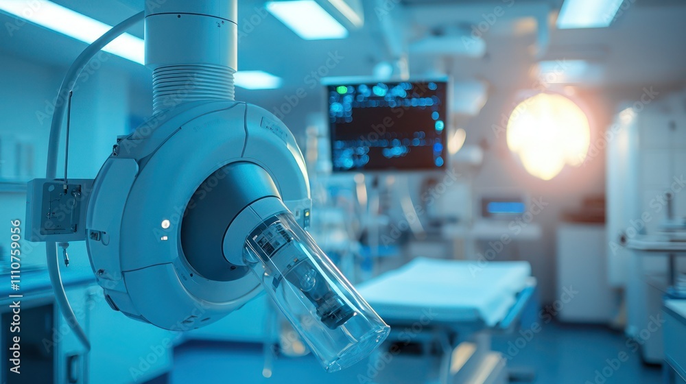 A close-up of oncology equipment in a treatment room, showcasing the technology used in cancer care A close-up of oncology equipment in a treatment room, showcasing the technology used in cancer care