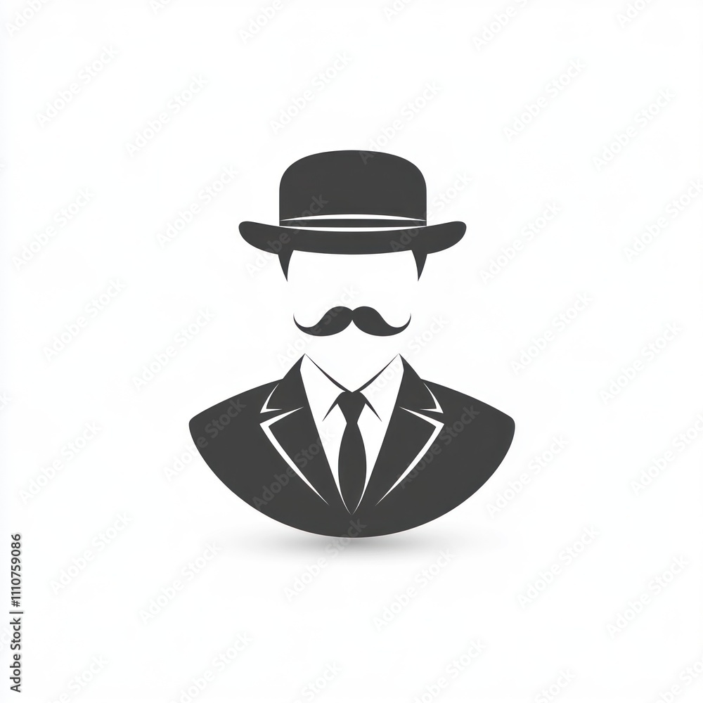 Stylish Gentleman Icon A minimalist illustration of a man in a bowler hat, suit, and mustache. Stylish Gentleman Icon A minimalist illustration of a man in a bowler hat, suit, and mustache.