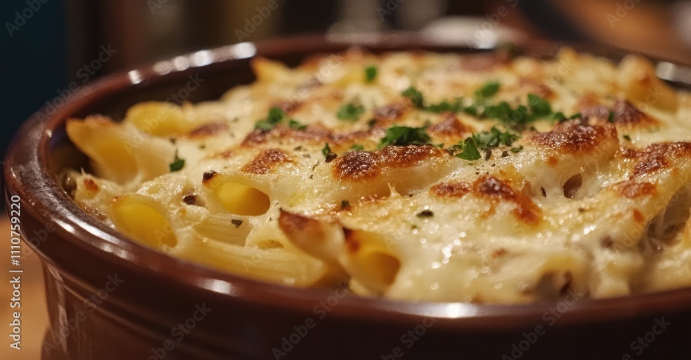Pasta Gratinata ai Funghi e Mozzarella. AI generated illustration. Pasta Gratinata ai Funghi e Mozzarella. AI generated illustration.