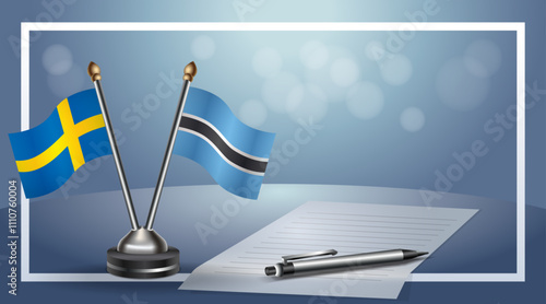 Sweden and Botswana Small national flag on bokeh background, cooperative relationship