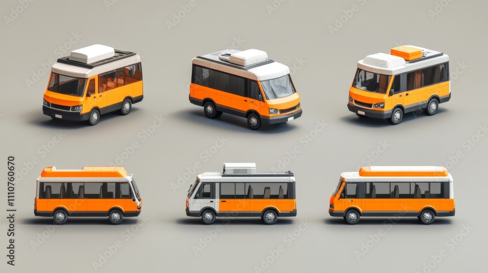 Orange Passenger Vans: A Collection of Side and Front Views Orange Passenger Vans: A Collection of Side and Front Views