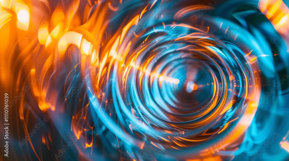 photograph of Abstract swirling cosmic energy blue orange light form sphere vertical format photograph of Abstract swirling cosmic energy blue orange light form sphere vertical format