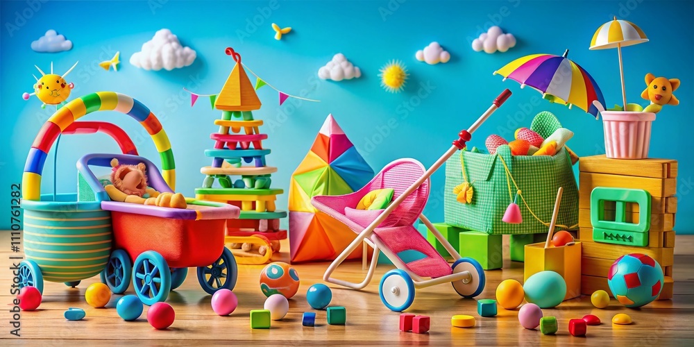 Playful Toy Collection for Kids: Strollers, Rattles, Sandcastles, and More in a Whimsical Style for Creative Projects Playful Toy Collection for Kids: Strollers, Rattles, Sandcastles, and More in a Whimsical Style for Creative Projects