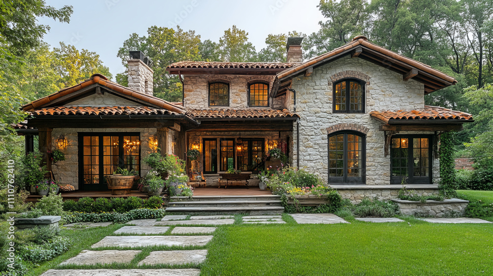 Naklejka premium Stunning Italianate Style Home with Inviting Patio.