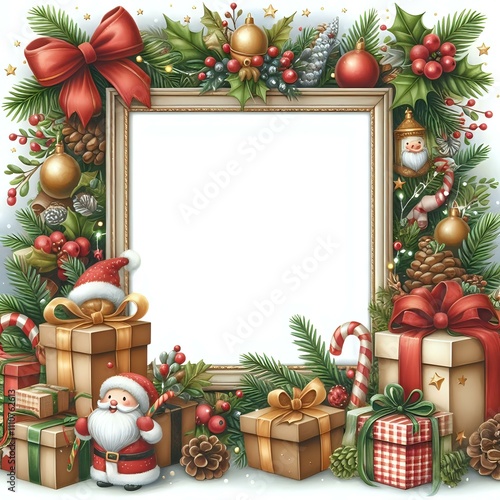 Festive Christmas Frame with Holiday Decorations