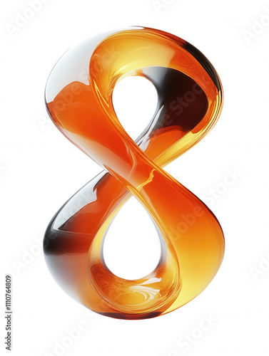 Digital artwork representation of stylized numeral eight with abstract flowing lines, reflection effect, and luxury branding logo. photo