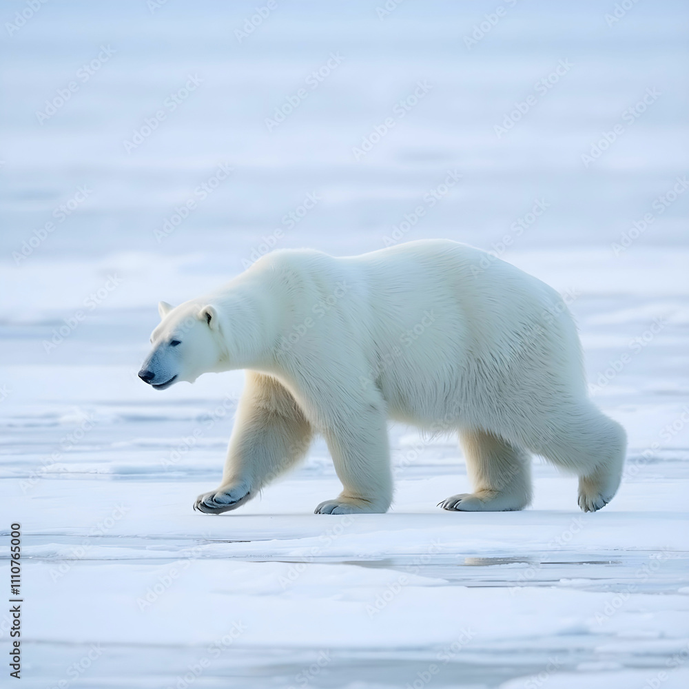 Fototapeta premium Polar bear walking on the ice in arctic