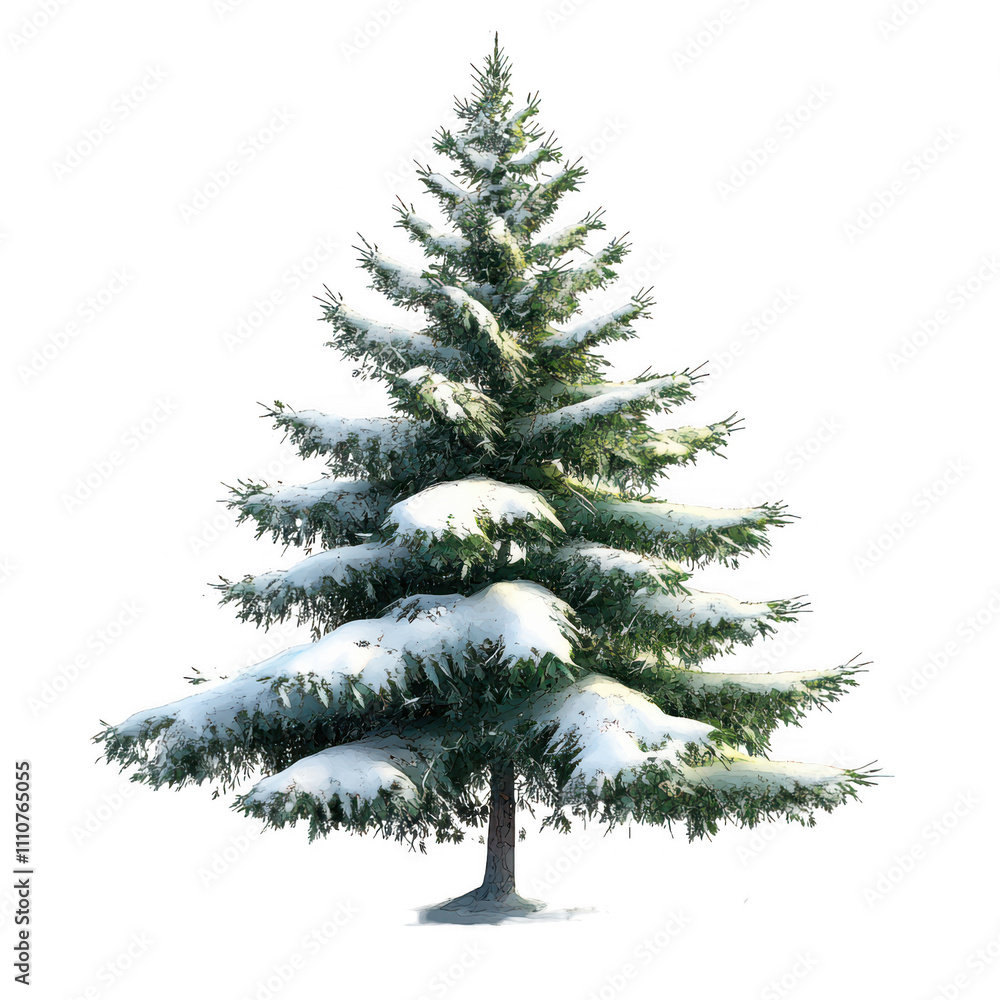 Obraz premium Serene Snow-Covered Pine Tree in Winter Wonderland