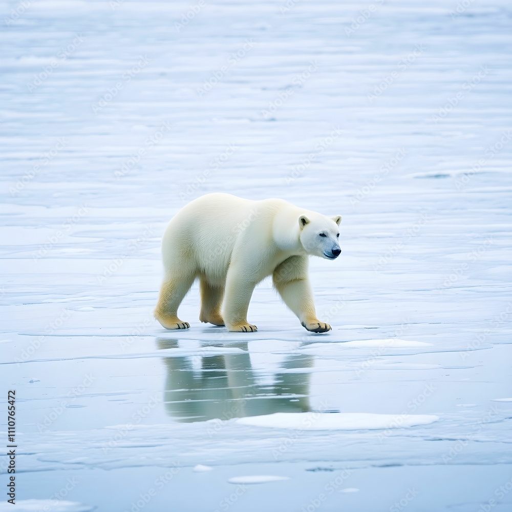 Fototapeta premium Polar bear walking on the ice in arctic