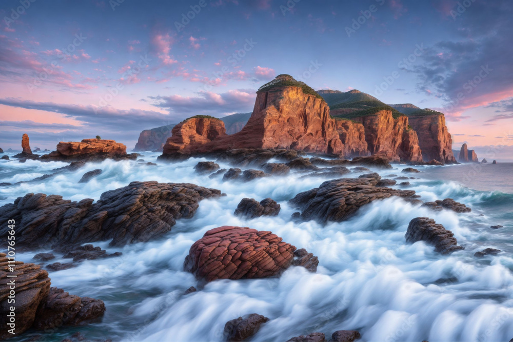 Stunning Red Rock Canyons Reflected in Serene Blue Waters at Sunset Stunning Red Rock Canyons Reflected in Serene Blue Waters at Sunset