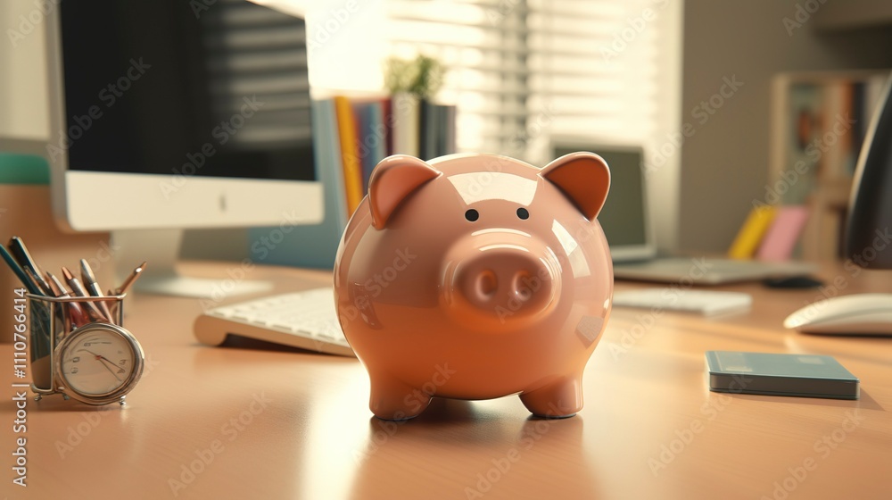 A photo of a piggy bank on a desk A photo of a piggy bank on a desk