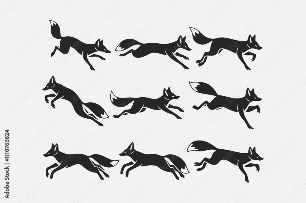 Fototapeta premium Fox running and jumping , vector, silhouette, illustration, artwork, wild