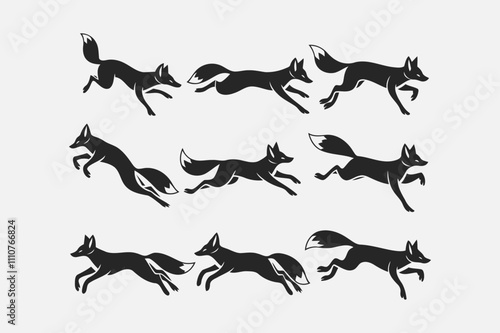 Fox running and jumping , vector, silhouette,  illustration, artwork, wild