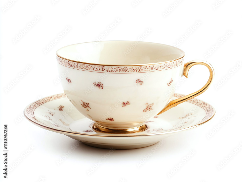 A delicate porcelain teacup and saucer, isolated on white A delicate porcelain teacup and saucer, isolated on white