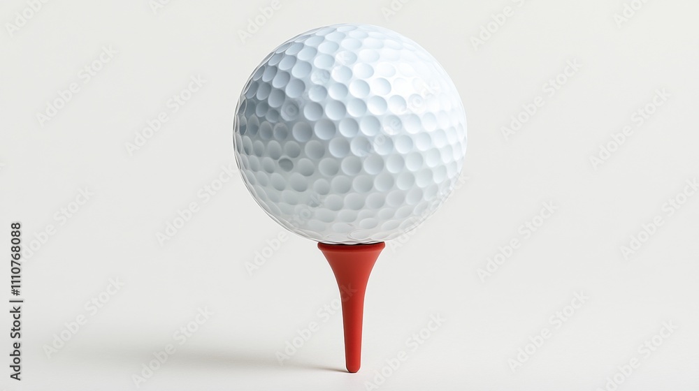Close-up of a Golf Ball Teed Up on a Red Tee Against a Soft White Background, Perfect for Golfing Themes or Sports-Related Projects and Artwork Close-up of a Golf Ball Teed Up on a Red Tee Against a Soft White Background, Perfect for Golfing Themes or Sports-Related Projects and Artwork