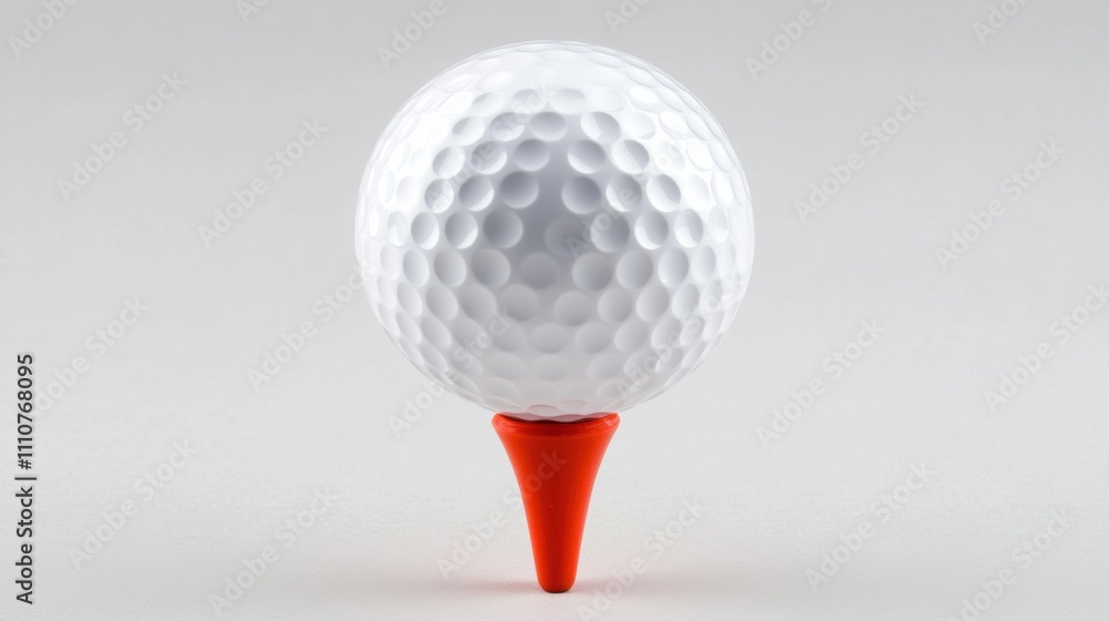 Close-up of a White Golf Ball Positioned on a Bright Red Tee Against a Soft Gray Background Perfect for Sports, Leisure, and Recreational Themes Close-up of a White Golf Ball Positioned on a Bright Red Tee Against a Soft Gray Background Perfect for Sports, Leisure, and Recreational Themes