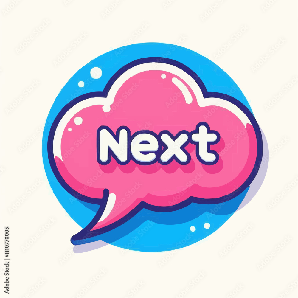 Playful Pink Speech Bubble Next Button on Blue Circle Playful Pink Speech Bubble Next Button on Blue Circle