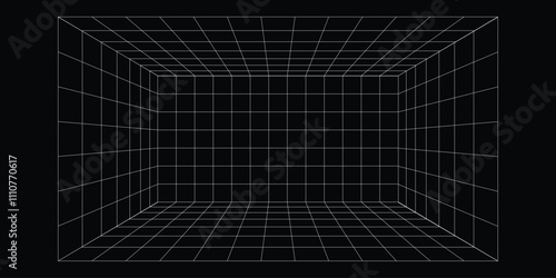 Perspective grid room background vector illustration.