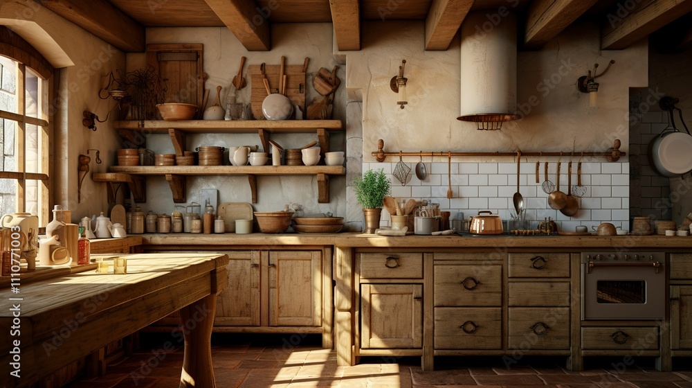 A photo of a rustic farmhouse kitchen A photo of a rustic farmhouse kitchen