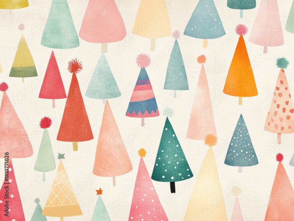 Colorful festive trees creating a cheerful holiday pattern for seasonal designs. Colorful festive trees creating a cheerful holiday pattern for seasonal designs.