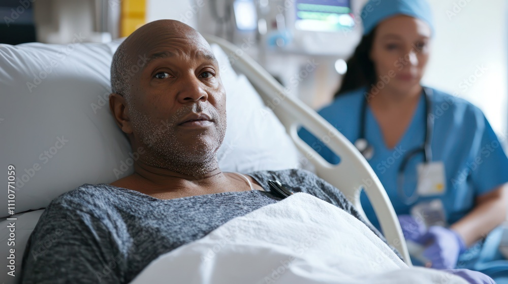 Fototapeta premium A patient receiving treatment for kidney cancer in a supportive environment, surrounded by caregivers