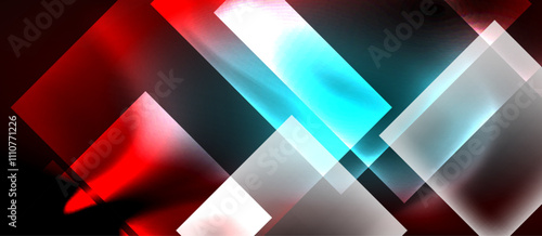 Glass squares with neon shiny light abstract background