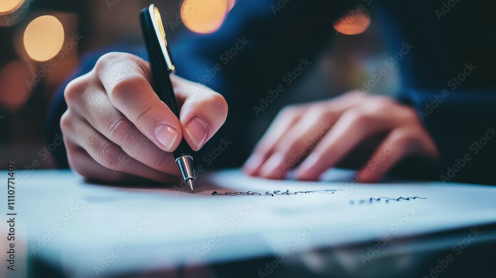 Fototapeta premium The day of hand writing, a man writes a letter