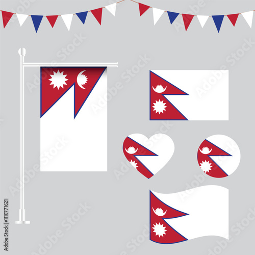 vector collection of Nepal flag emblems and icons in different shapes