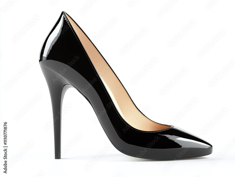 A pair of elegant high heels, glossy black, on a white background A pair of elegant high heels, glossy black, on a white background