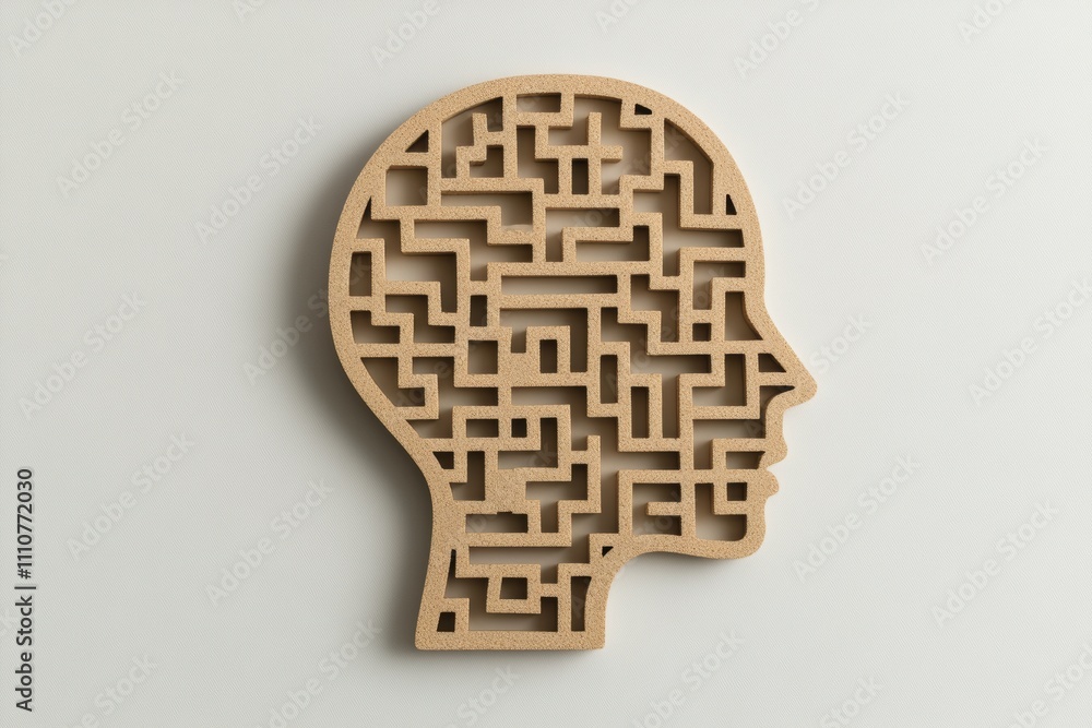 Conceptual maze shaped like a human head representing thoughts and challenges. Conceptual maze shaped like a human head representing thoughts and challenges.