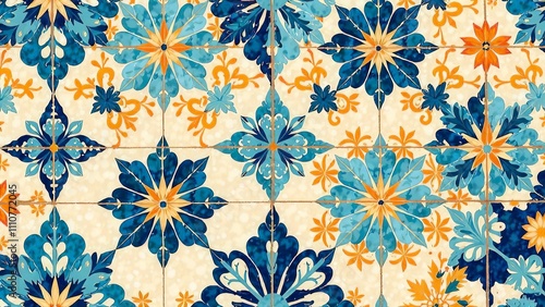 Portuguese azuleju tiles mosaica art floor and wall texture photo