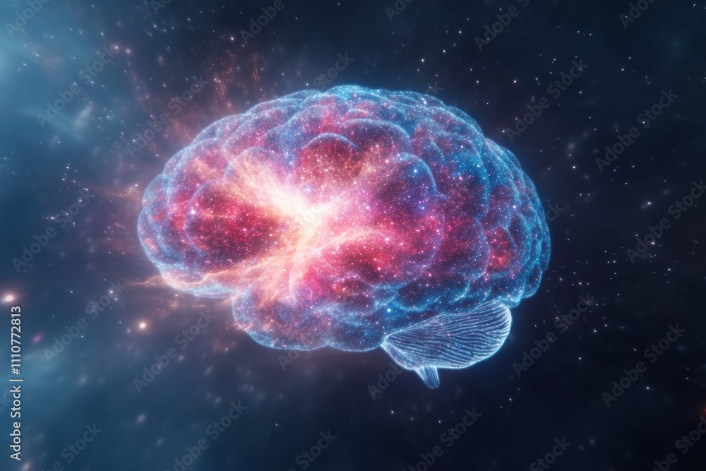 Stunning cosmic brain with vibrant colors and swirling galaxy patterns. Stunning cosmic brain with vibrant colors and swirling galaxy patterns.