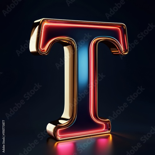 Metallic Crimson Letter T in 3D High Fidelity Design