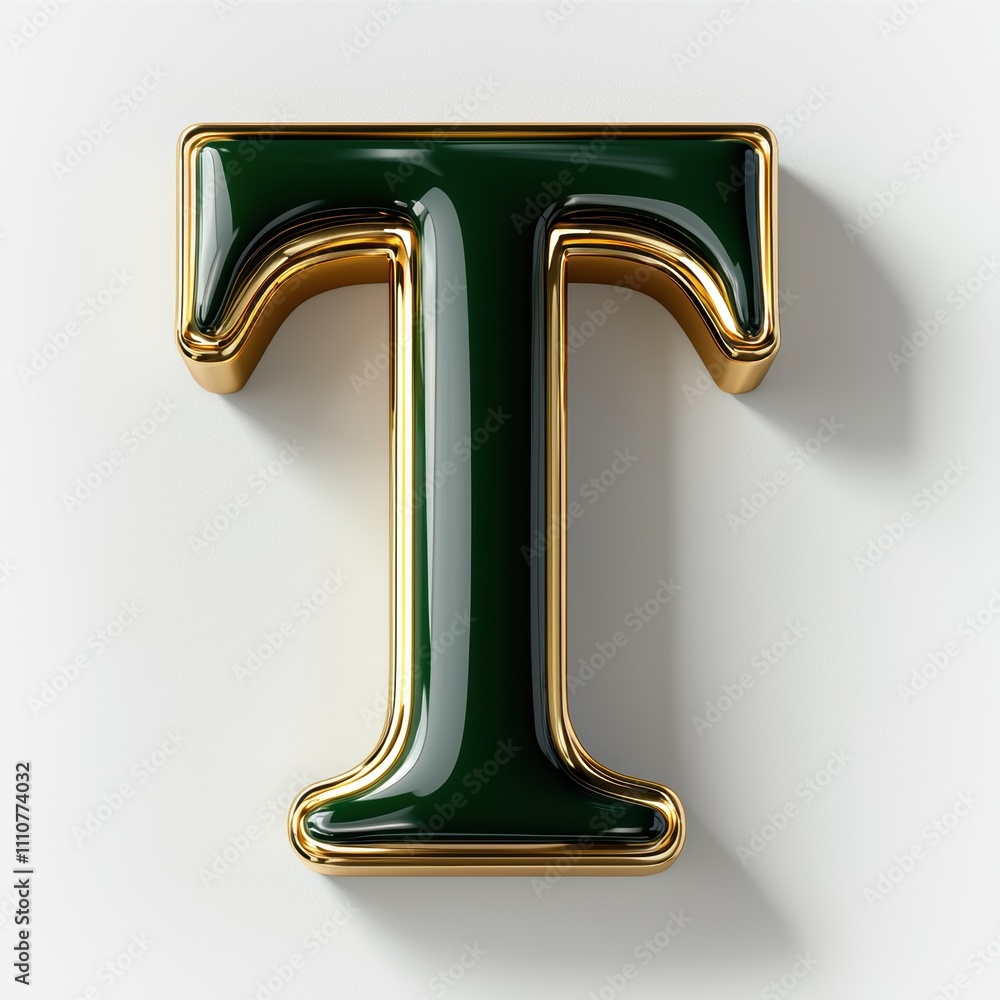 3D Letter T in Matte Khaki and Gold Finish 3D Letter T in Matte Khaki and Gold Finish
