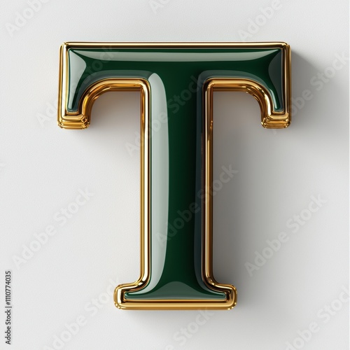 3D Letter T in Matte Khaki and Gold Finish