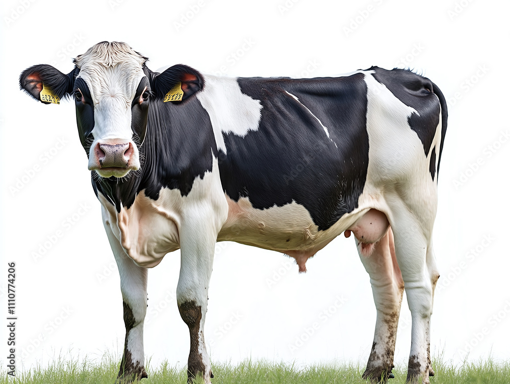 A sleek dairy cow with a glossy coat isolated on white background A sleek dairy cow with a glossy coat isolated on white background