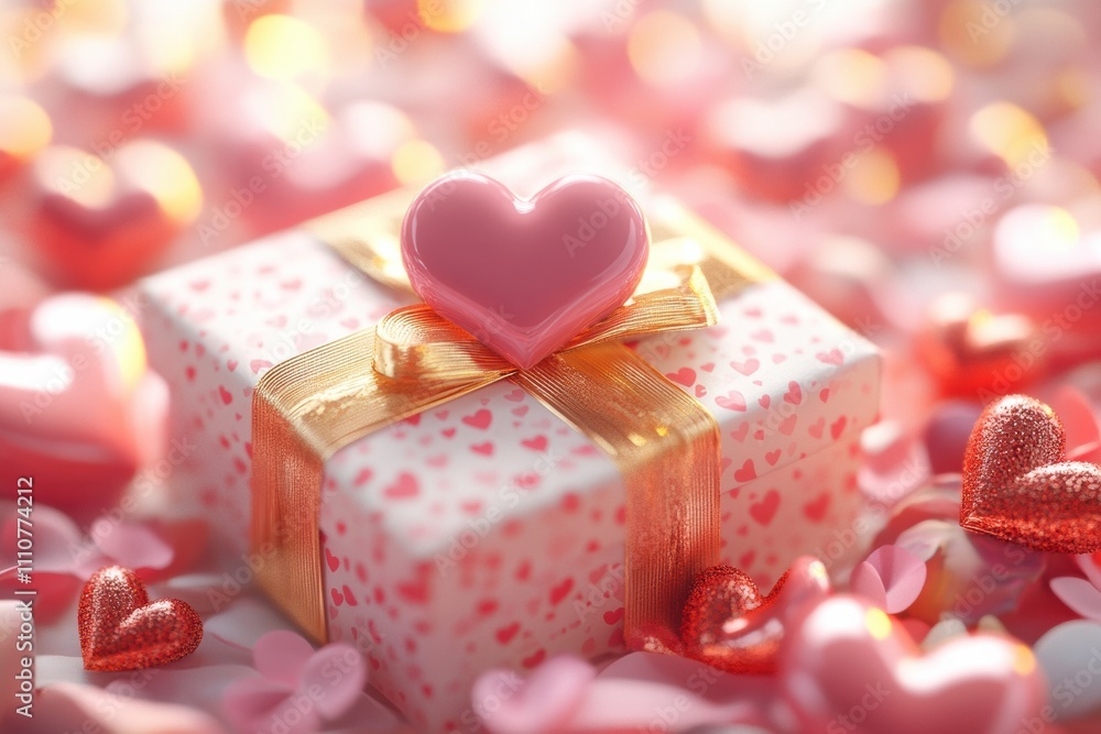 A romantic gift box adorned with pink hearts, perfect for love-themed occasions. A romantic gift box adorned with pink hearts, perfect for love-themed occasions.
