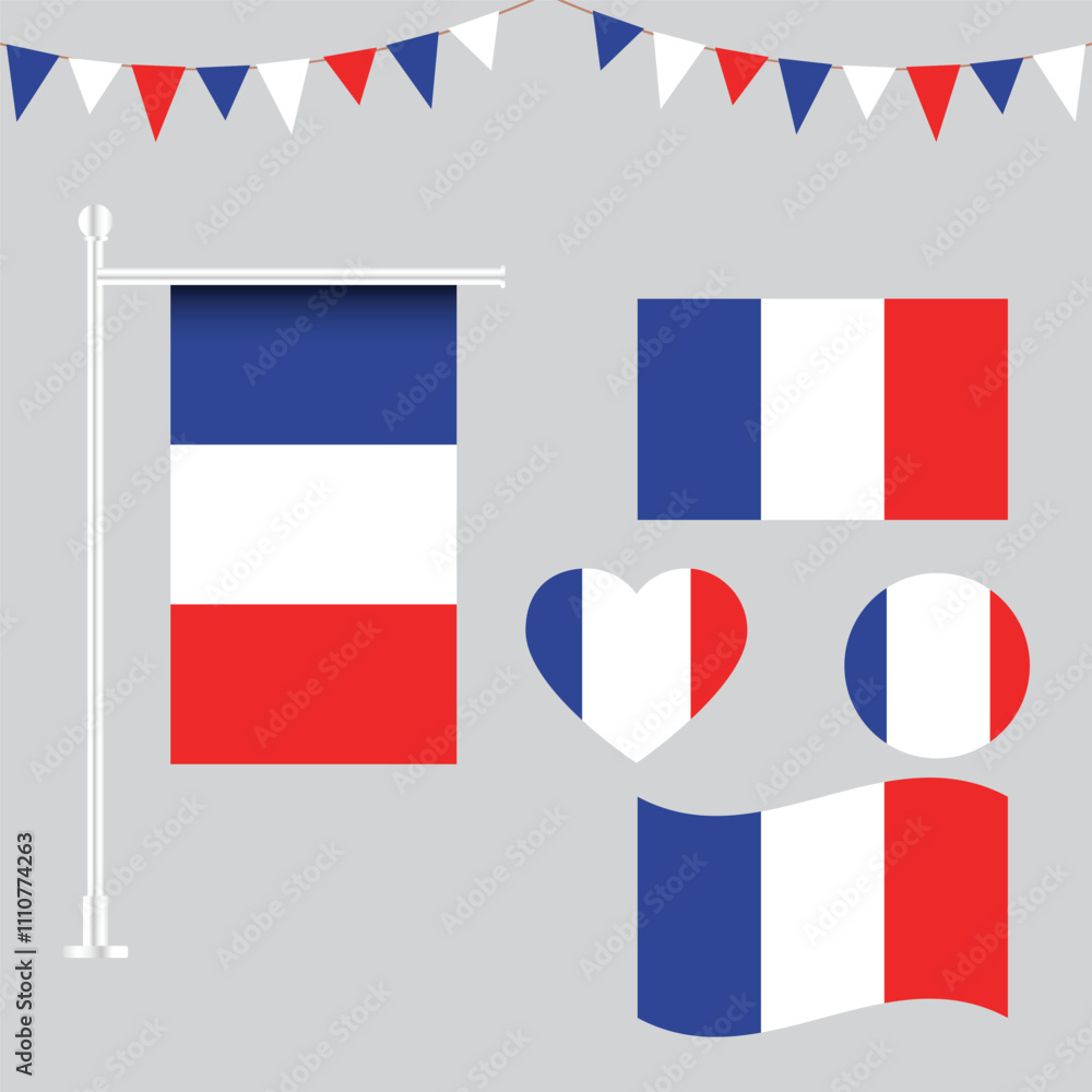 vector collection of france flag emblems and icons in different shapes vector collection of france flag emblems and icons in different shapes