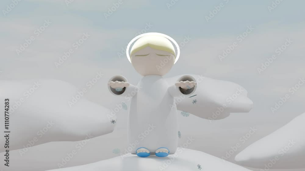 Cartoon angel sends snowflakes from heaven Cartoon angel sends snowflakes from heaven