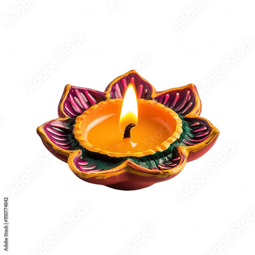 Vibrant Diwali Candle Design with Petal and Leaf Pattern, Warm Glow and Bright Colors photo